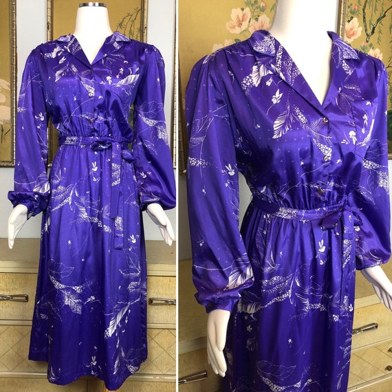 1970s Vintage Purple Floral Shirtwaist Dress By M… - image 1