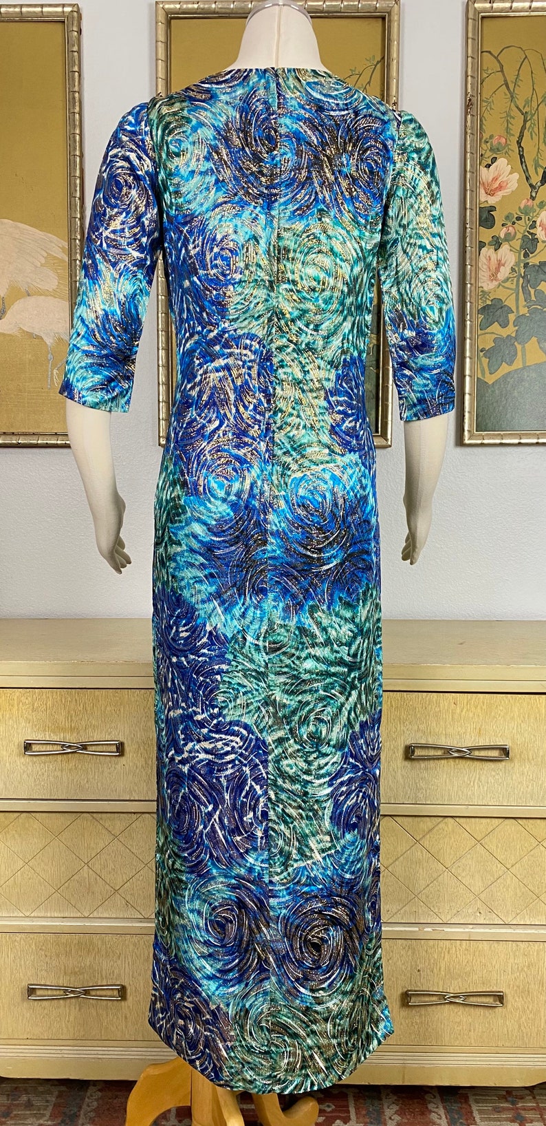 1960s Vintage Hawaiian Dress by Royal Hawaiian Vibrant Color Palette and Unique Design, Accented in Gold image 10
