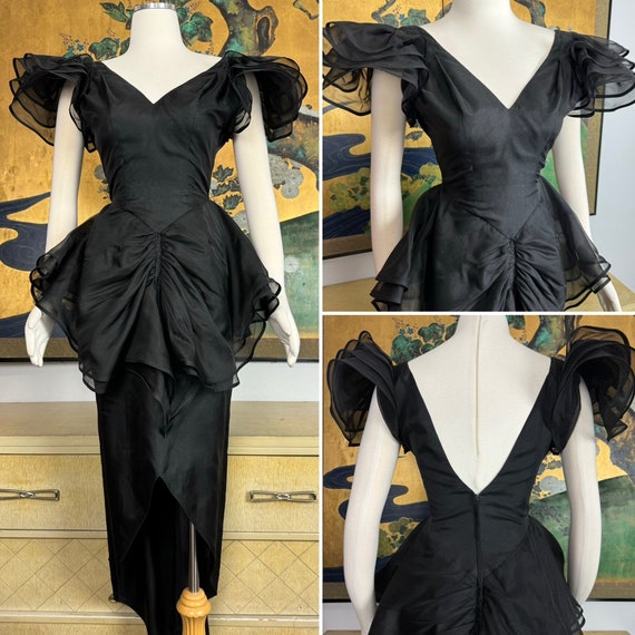 1980s does 40s Vintage Party Dress -- Stunning Custom Made Dress with Incredible Tailoring!