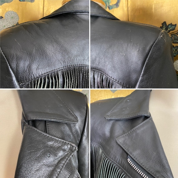 1990s Vintage Leather Fringed Motorcycle Jacket b… - image 6