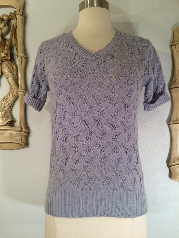 1970s 80s Knit Lavender Sweater Top--Open Knit by 