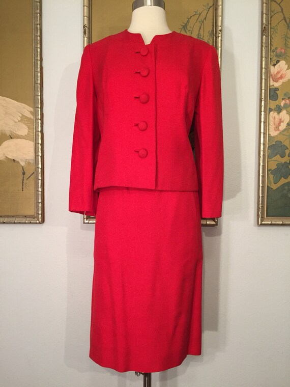 1950s Bright Red Suit Set by Branell -- Nicely Tailor… - Gem