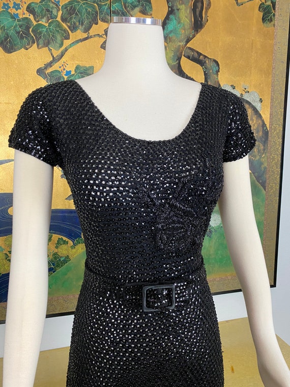 1950s 60s Vintage Black Sequined and Beaded Dress… - image 4