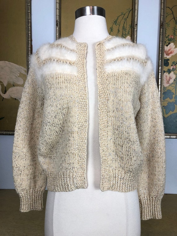 1950s Lurex Knit Cropped Cardigan Sweater with An… - image 2