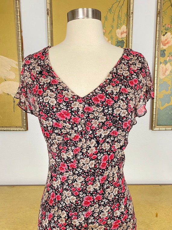 1990s Vintage Rayon Dark Floral Print Dress by Ap… - image 4