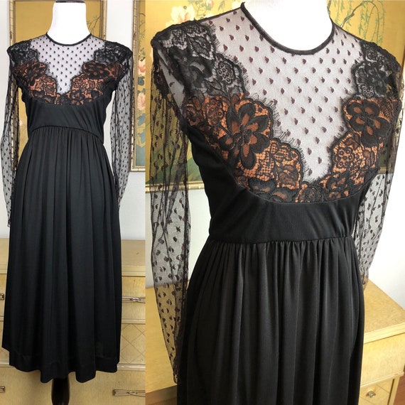 1970s Lace Illusion Party Dress by Victor Costa -… - image 1