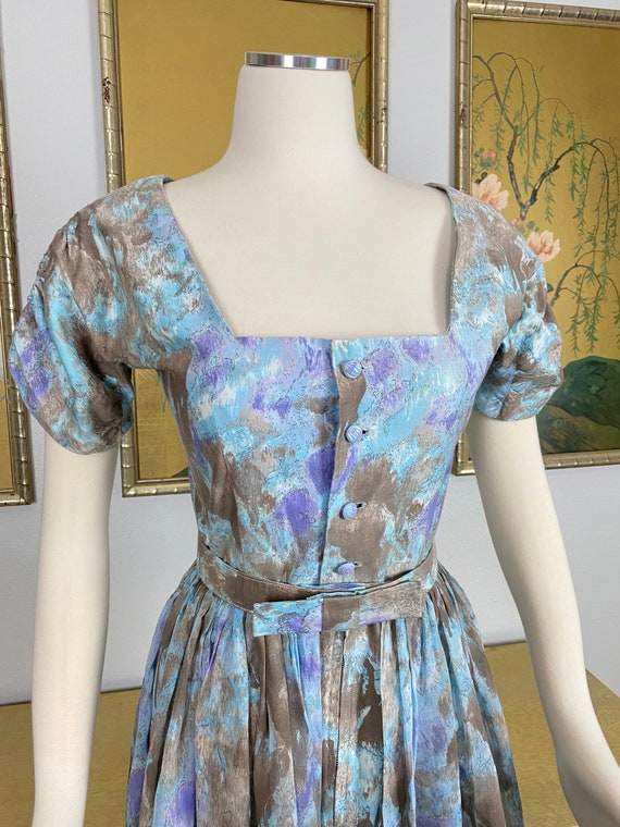 1950s 60s Vintage Watercolor Print Cotton Dress S… - image 5