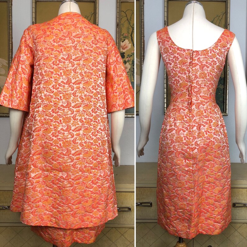 1960s Vintage Dress and Coat Set by Pixie of California Gorgeous Iridescent Brocade in Vibrant Colors!