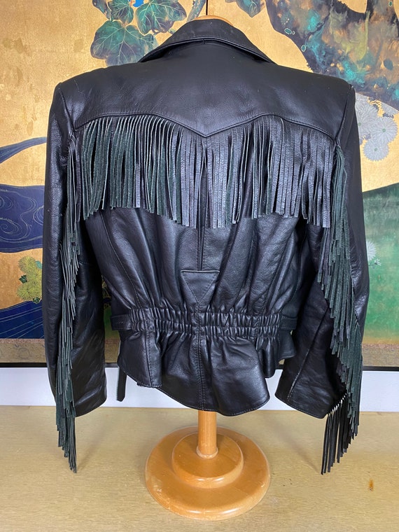 1990s Vintage Leather Fringed Motorcycle Jacket b… - image 9
