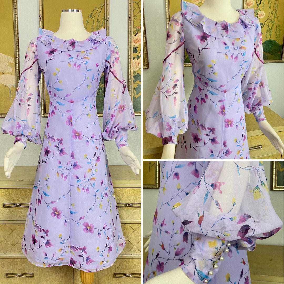 Vintage Purple Floral Mesh Split Dress