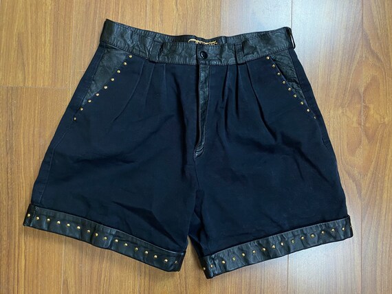 1980s 90s Vintage Black Denim and Leather Shorts … - image 4