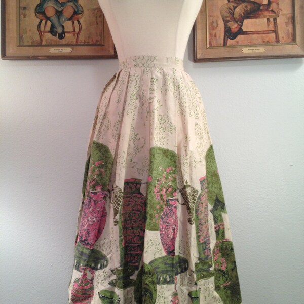 Vintage 1960s Grecian Urn Novelty Print Skirt