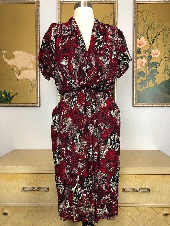 1980s Vintage Abstract Filigree Print Dress by Ca… - image 2