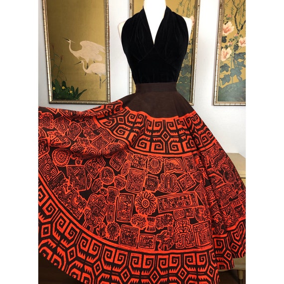 1950s Vintage Hand Printed Mexican Circle Skirt by