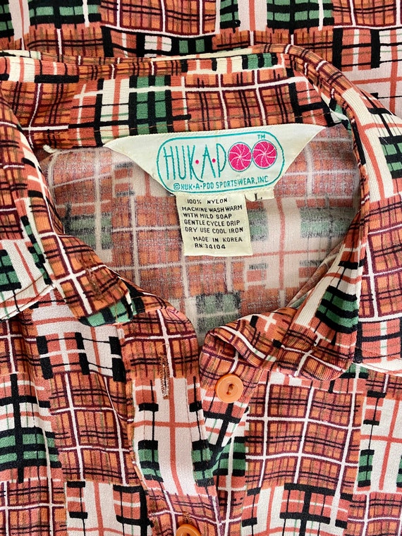 1970s Vintage Plaid Print Nylon Blouse by Huk A P… - image 5