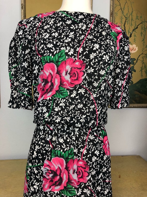 1990s Vintage Rose Print Dress by Joy Gordon -- S… - image 3