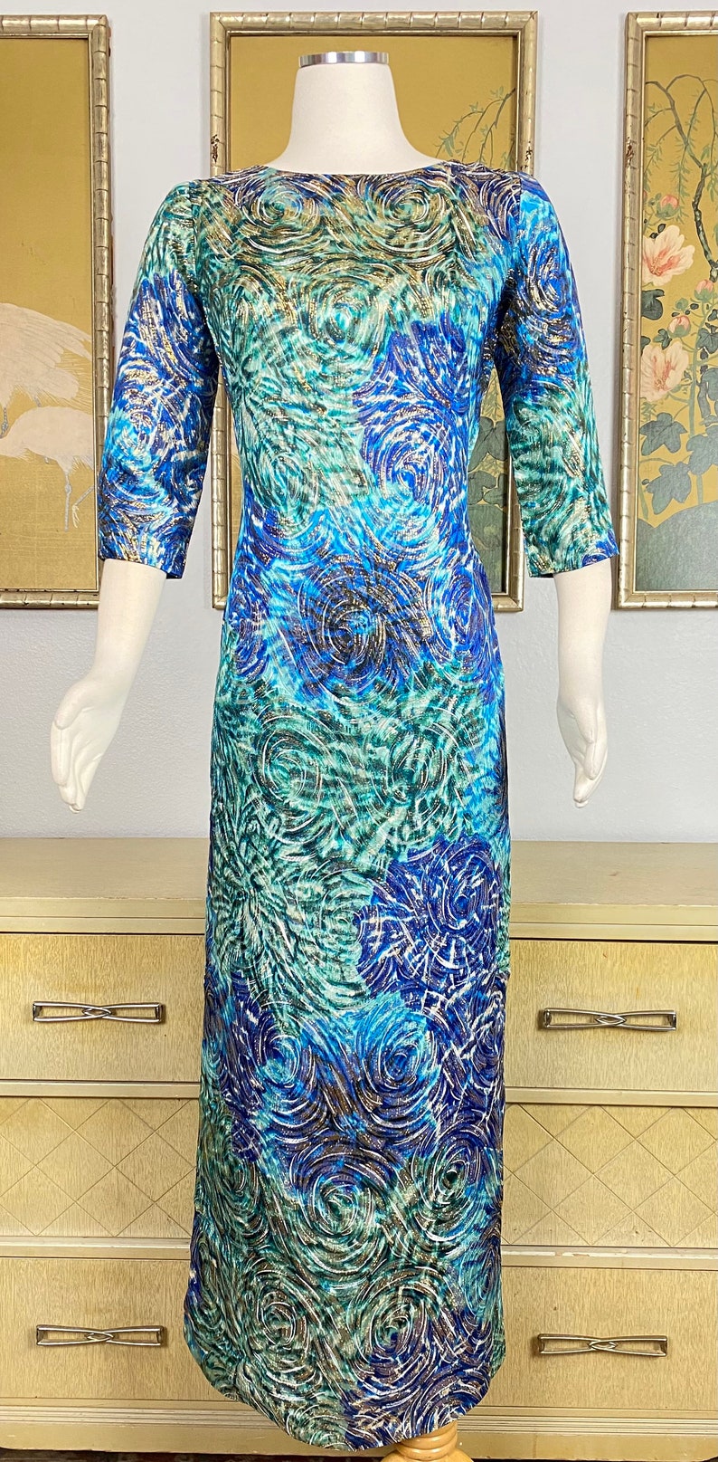 1960s Vintage Hawaiian Dress by Royal Hawaiian Vibrant Color Palette and Unique Design, Accented in Gold image 2