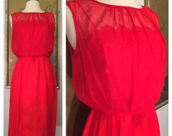 1950s Red Hot Cocktail Gown -- Beautiful Details, Sultry Fit in Need of TLC