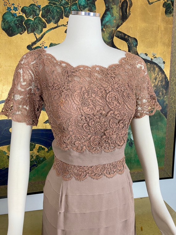Vintage 1950s Lace Chiffon Flapper Dress