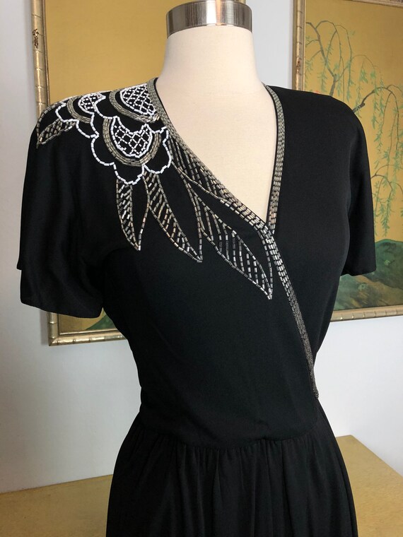 1970s does 1940s Vintage Beaded Wrap Dress -- Spa… - image 3