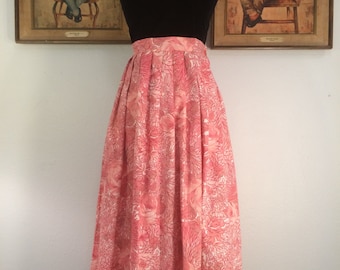 Vintage 1960s Soft Pink Floral Print Skirt--Delicate Rose Garden