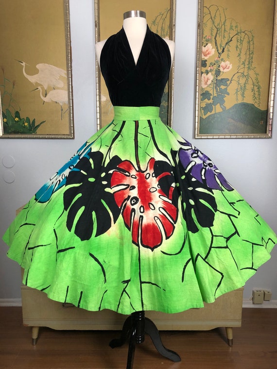 1950s Vintage Hand Painted Mexican Circle Skirt --