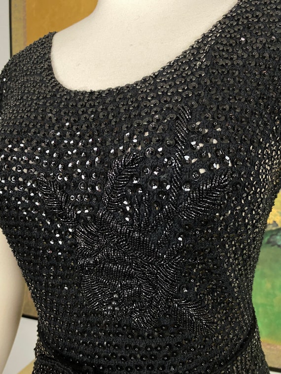 1950s 60s Vintage Black Sequined and Beaded Dress… - image 5