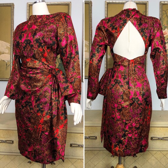 1980s Vintage Silk Faux Sarong Dress -- Vibrant P
