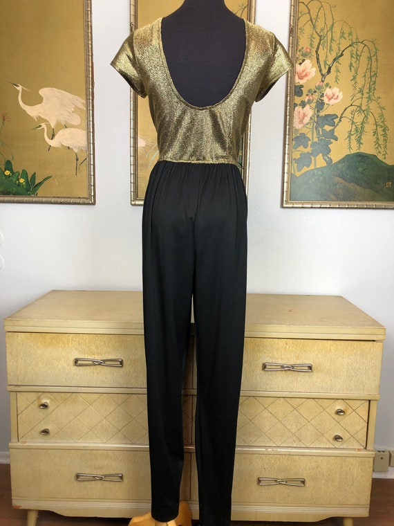 1980s Gold and Black Scoop Back Jumpsuit -- Wonde… - image 7