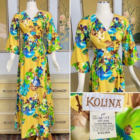 1960s 70s Vintage Hawaiian Dress by Kolina -- Beautiful Color 