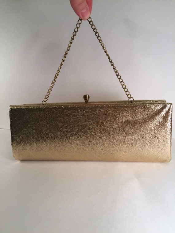Vintage 1960s Evening Bag -- Gold Faux Leather Fin
