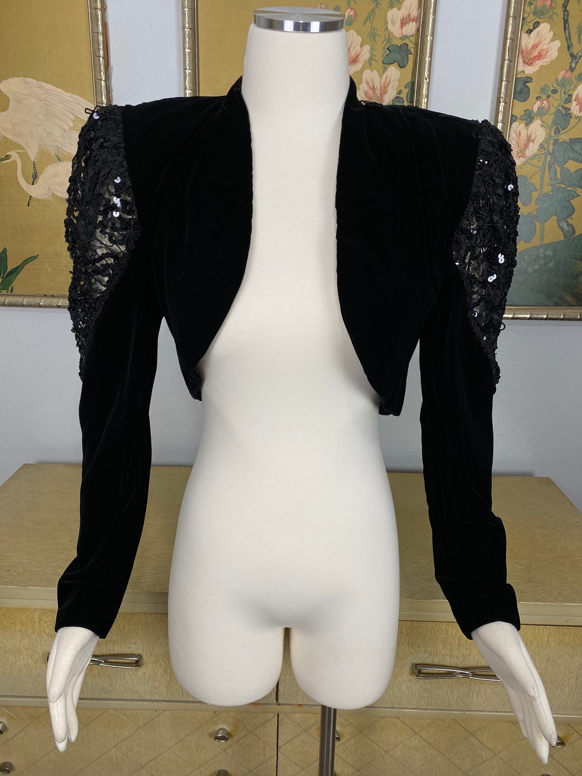 womens black velvet bolero jacket