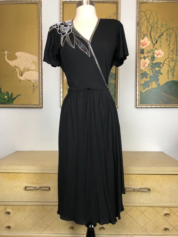 1970s does 1940s Vintage Beaded Wrap Dress -- Spa… - image 2