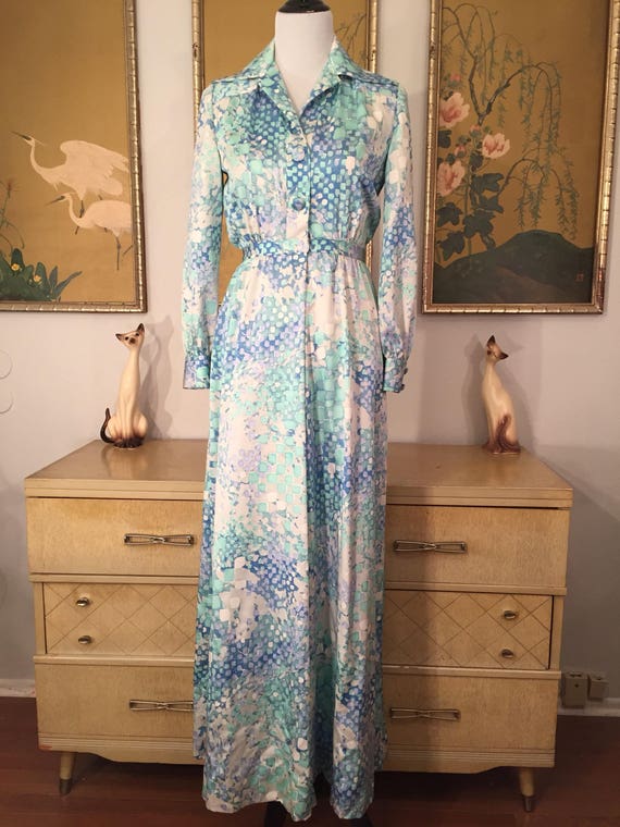 Vintage 1970s Abstract Print Maxi Dress -- Soft S… - image 2
