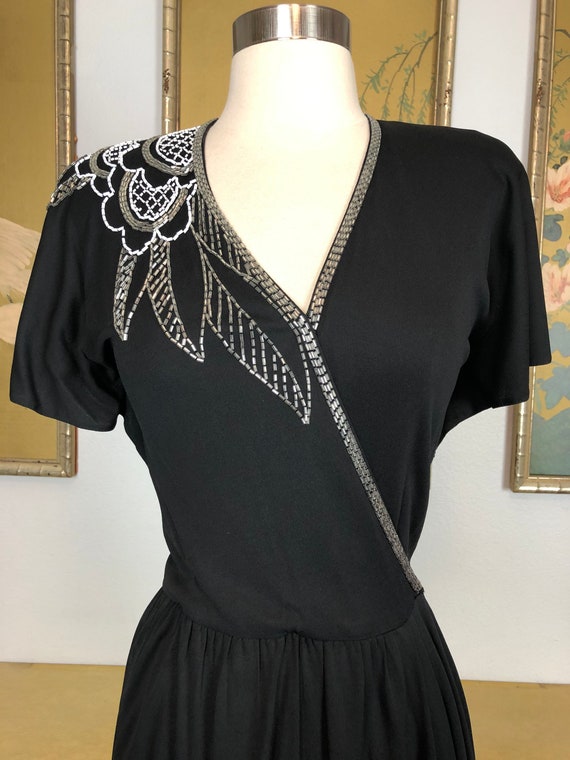 1970s does 1940s Vintage Beaded Wrap Dress -- Spa… - image 4