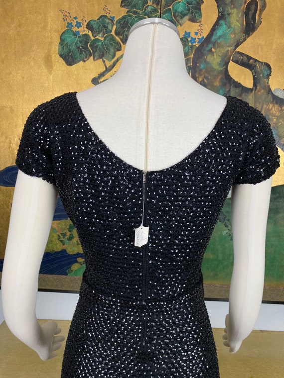 1950s 60s Vintage Black Sequined and Beaded Dress… - image 9