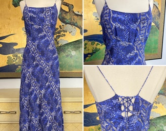 1990s Vintage Reptile Print Print Slip Dress -- Curve Skimming Fit with Lovely Laced Back Design!