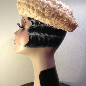 1950s Straw Hat -- Cream Colored Woven Hat with Bow Detail