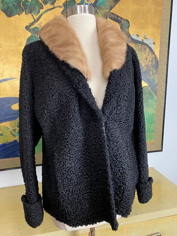 1960s Vintage Cropped Persian Lamb Coat with Fur … - image 4