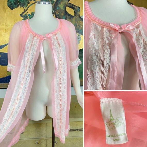 1960s Vintage Sheer Pink Nylon Robe/Cover up by T… - image 1