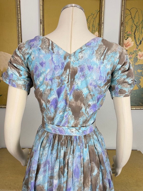 1950s 60s Vintage Watercolor Print Cotton Dress S… - image 9