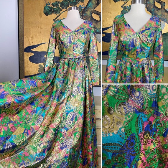 1960s Vintage Floor Length Brocade Evening Gown -… - image 1