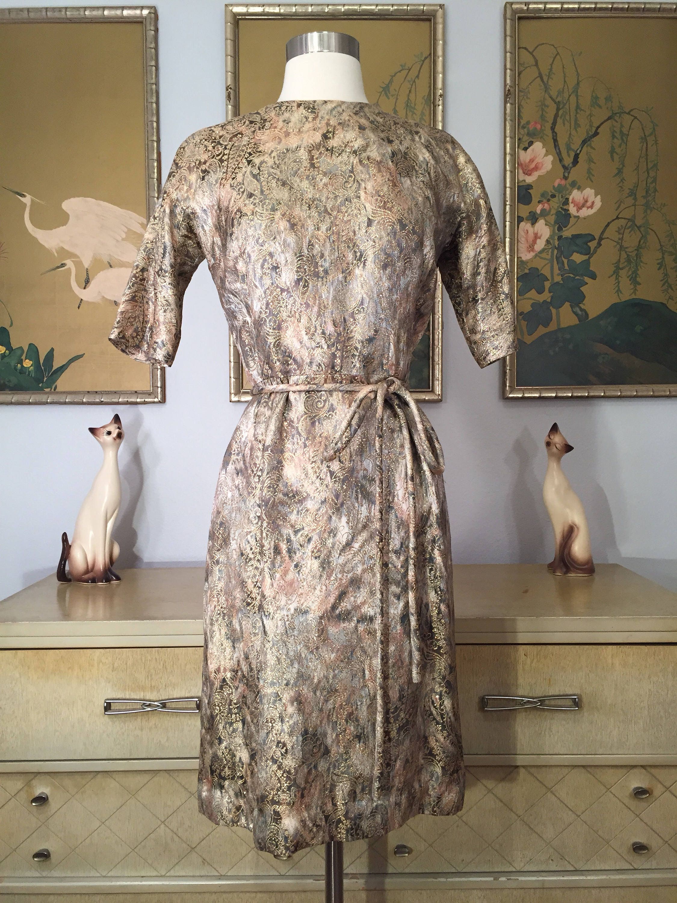 1950 60s Lurex Dress by Henry Lee -- Glowing Metallic Sheath