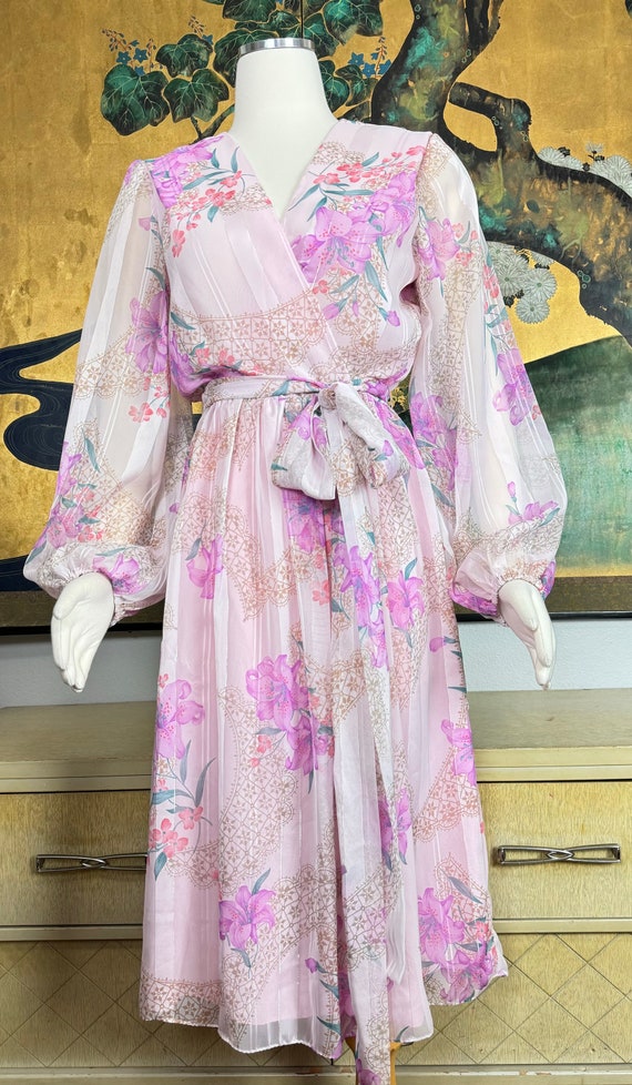 1970s 80s Vintage Floral Print Dress By Miss Elliette… - Gem