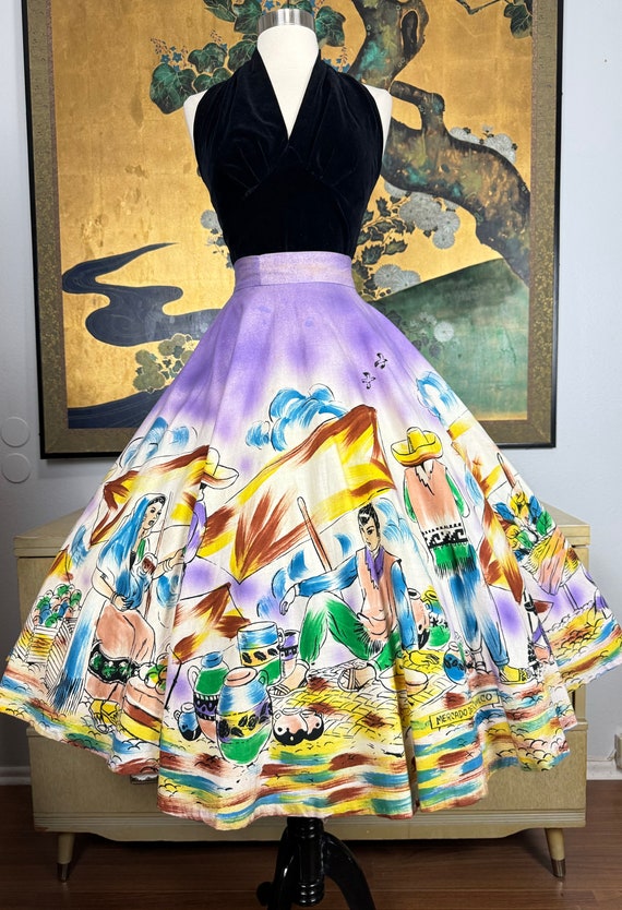 1950s Hand Painted Mexican Circle Skirt