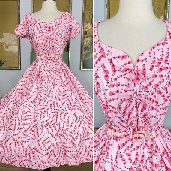 1950s Vintage Floral Print Cotton Dress by Toby Ty