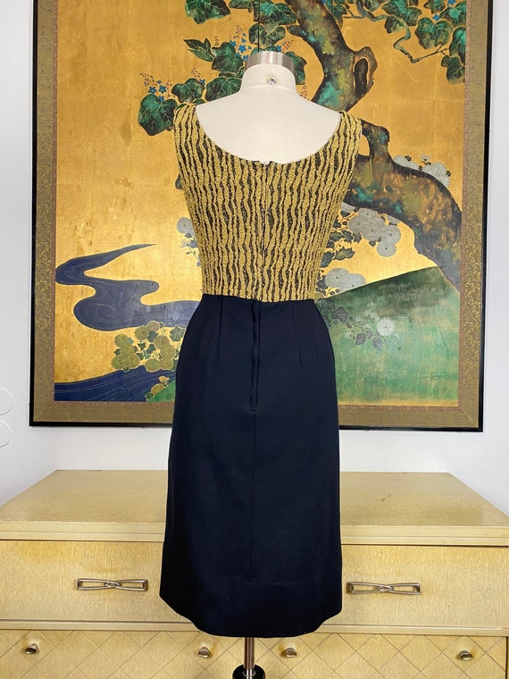 1950s 60s Vintage Gold Lurex and Black Knit Dress… - image 9