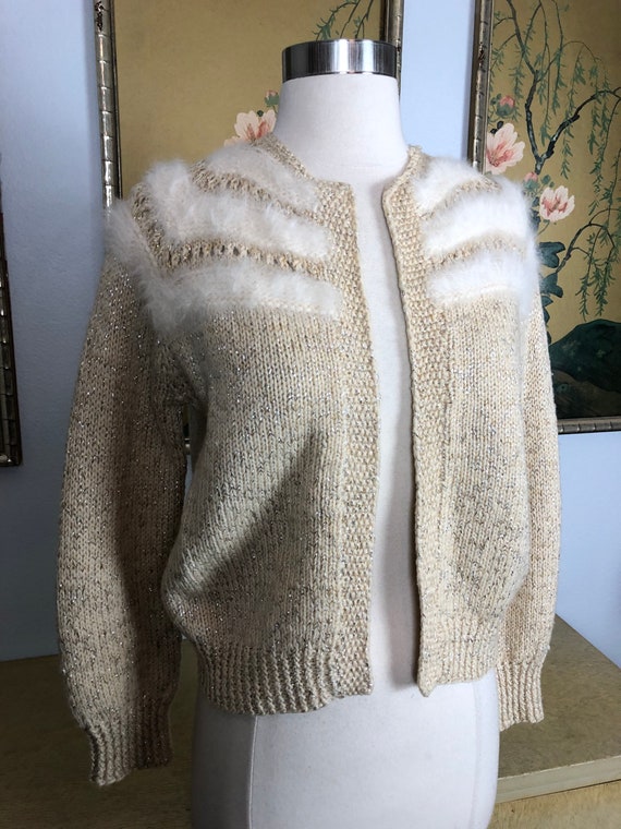 1950s Lurex Knit Cropped Cardigan Sweater with An… - image 3