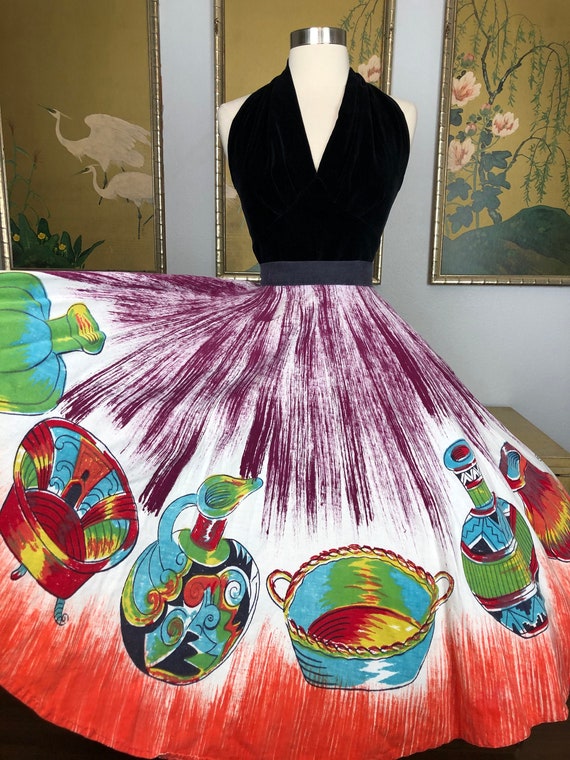 1950s Fantastic Hand Painted Mexican Circle Skirt