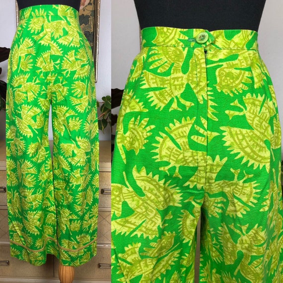 1960s Vintage Batik Print High Waisted Pants -- F… - image 1